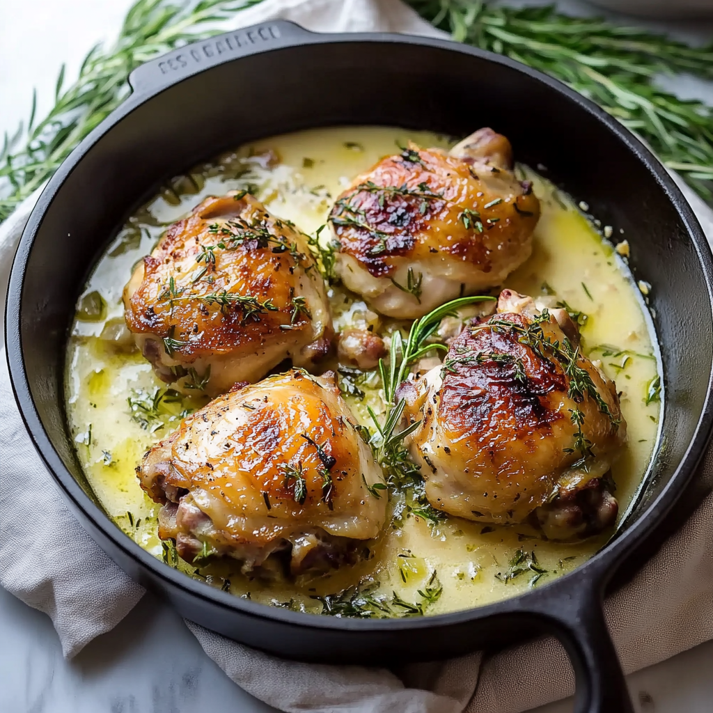 White Wine Chicken Thighs with a Rich, Moisten Sauce