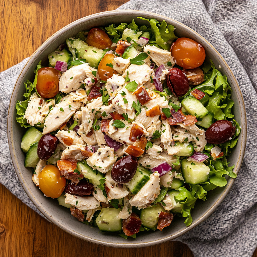 Healthy High Protein Chicken Salad with Grapes, Apples, and Pecans